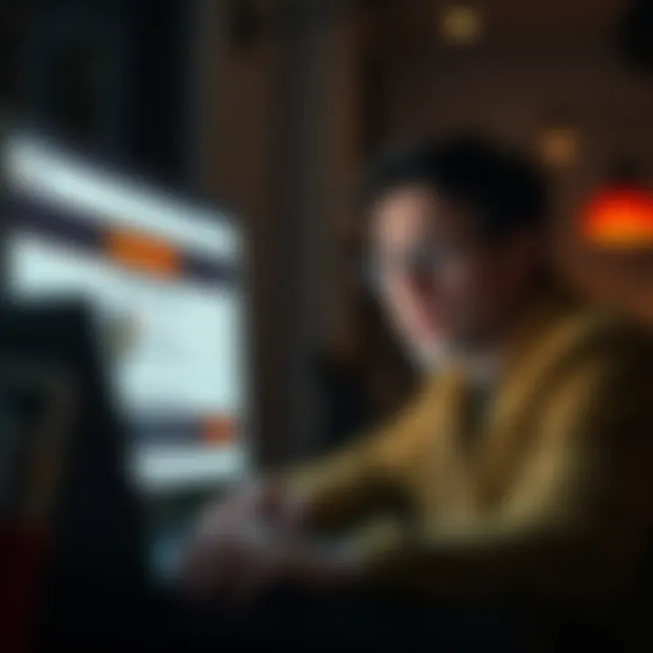 A person looking concerned while browsing a dubious website on a laptop, reflecting the risks of entering recovery phrases online.