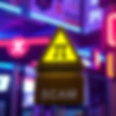 A warning sign indicating a scam related to the Pi Network, showing symbols of caution and financial transactions.