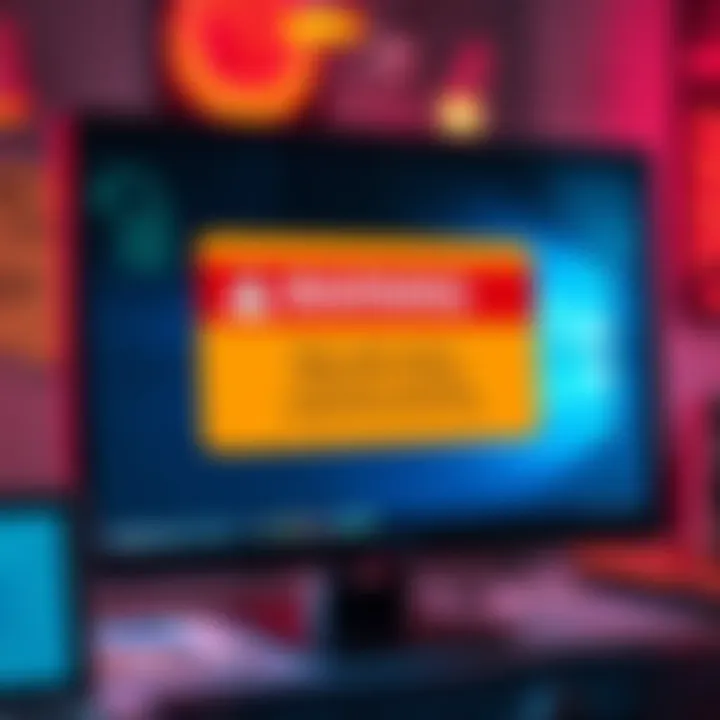 Warning about suspicious email links A computer screen showing a warning message about clicking on suspicious email links, with an alert symbol in the corner.