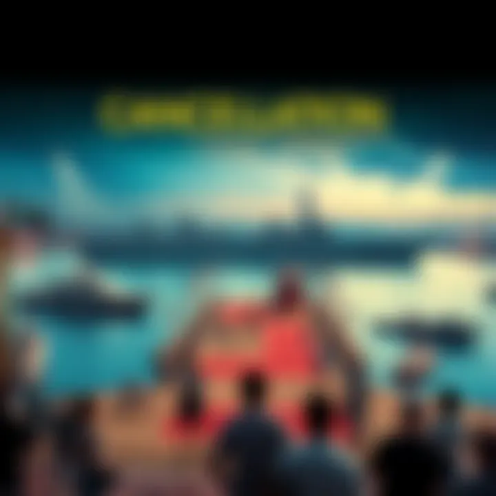 Warship Event Cancellation A view of the empty harbor where the warship event was supposed to take place, with confused onlookers in the foreground.