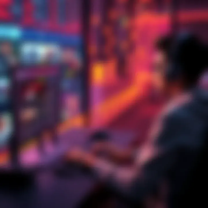 A person sitting at a computer watching ads while stacks of boosts appear on the screen