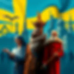 A visual representation of Sweden's wealth disparity with iconic Swedish symbols and wealthy individuals against a backdrop of social welfare imagery.