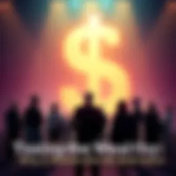 A group of people discussing tax issues with a large dollar sign in the background.