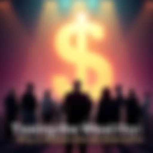 A group of people discussing tax issues with a large dollar sign in the background.