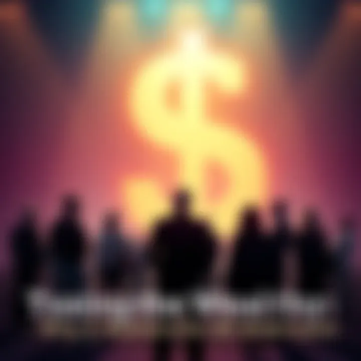 A group of people discussing tax issues with a large dollar sign in the background.