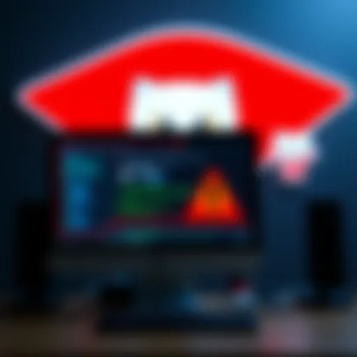 A warning sign with a computer displaying malware notifications and a GitHub logo in the background, symbolizing a Web3 job interview scam.