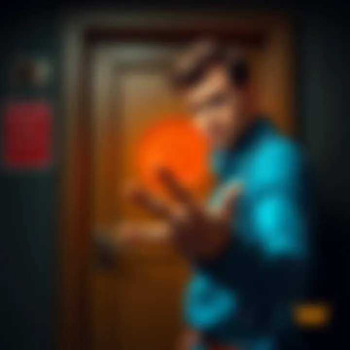 A frustrated customer gestures toward a locked door symbolizing restricted access to funds after Westpac Bank's decision on cryptocurrency investments.