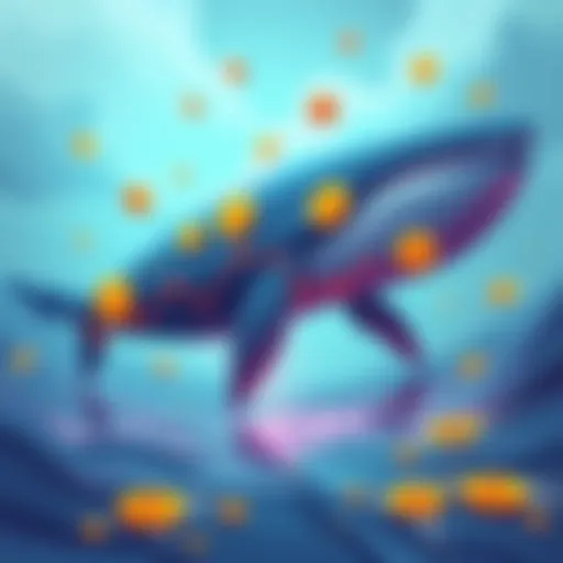 A graphic showing a large whale illustration with Bitcoin symbols and a downward trend line indicating a loss in value.