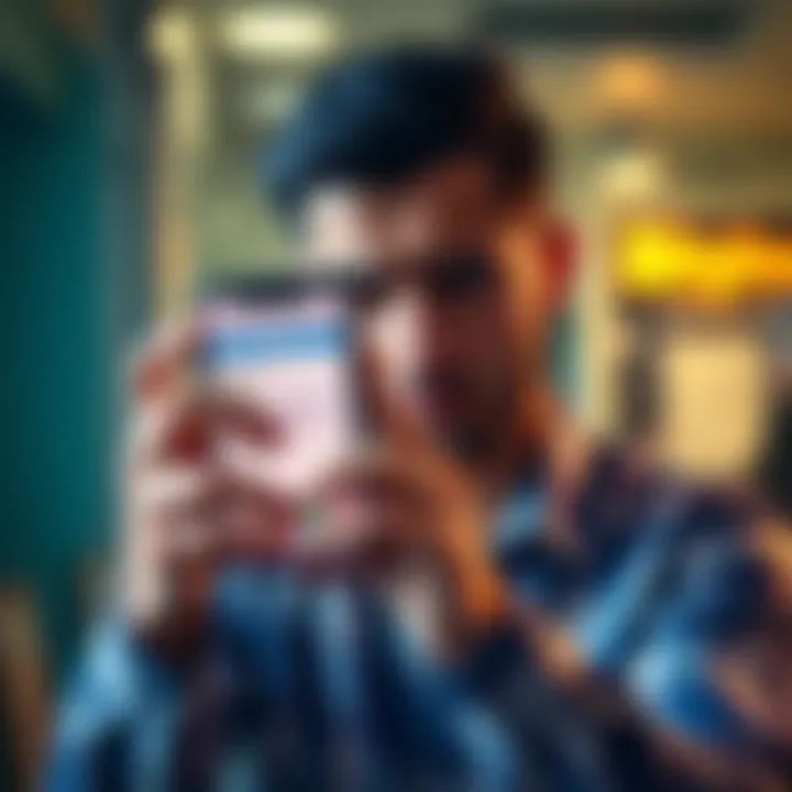 A person looking exasperated while holding a smartphone with a banking app displayed