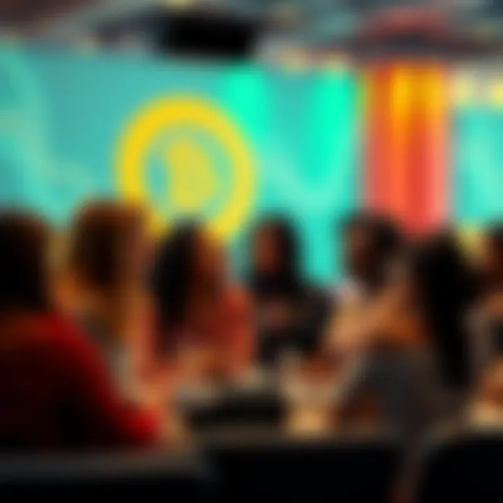 A diverse group of women discussing cryptocurrency at a seminar, symbolizing empowerment and opportunity in the crypto sector.