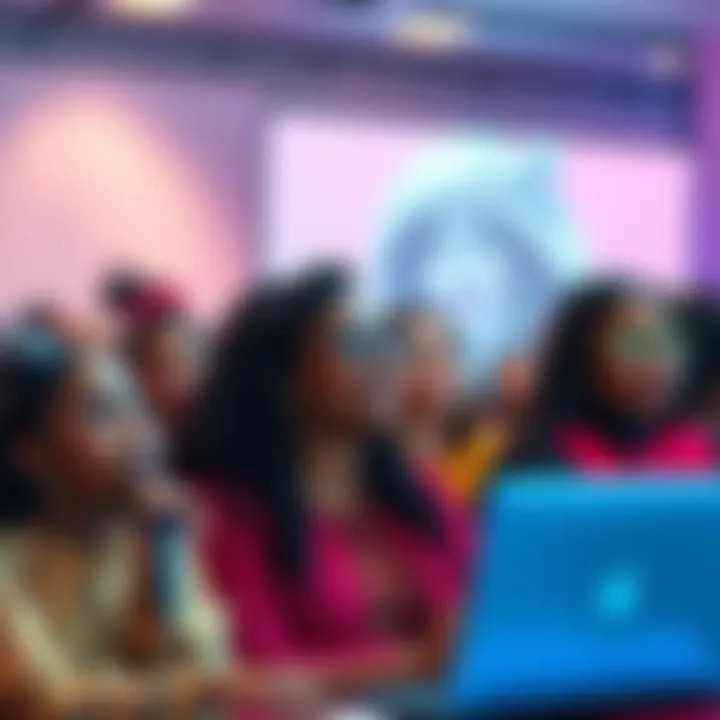 Women in Web3 Event A group of diverse women participating in a virtual AMA event focused on Web3, representing empowerment and connection.