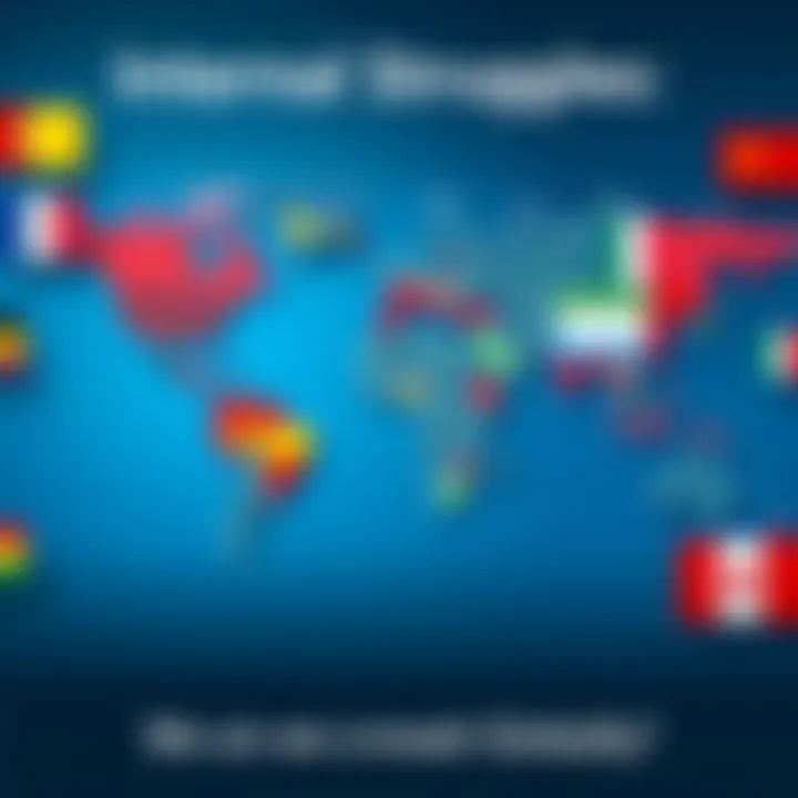 A world map showcasing flags of various countries, symbolizing global competition and unity.