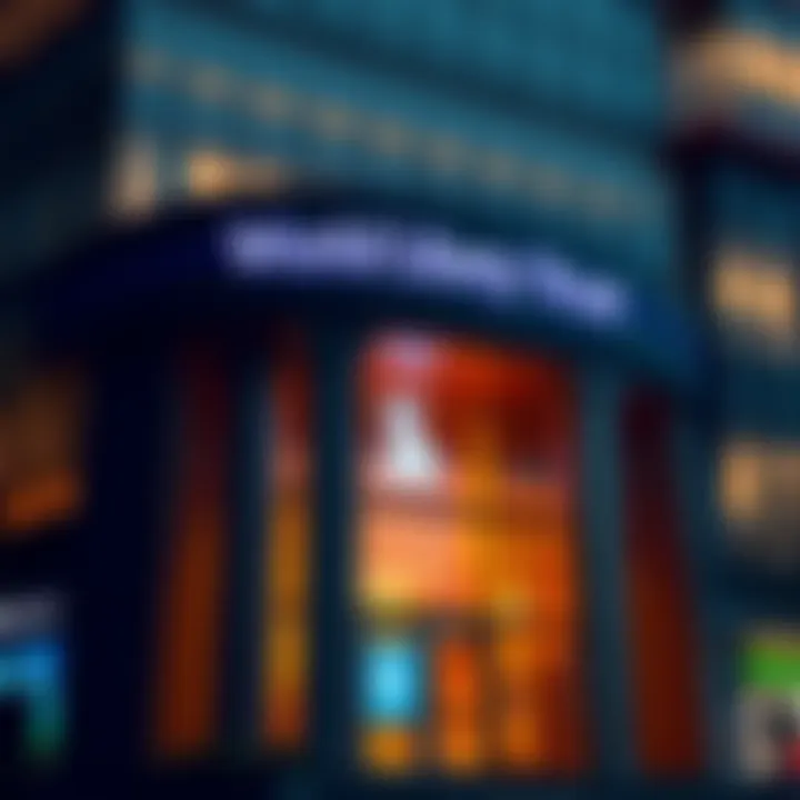 A modern bank building with the World Liberty Trust sign, symbolizing its new banking status and connection to cryptocurrency.
