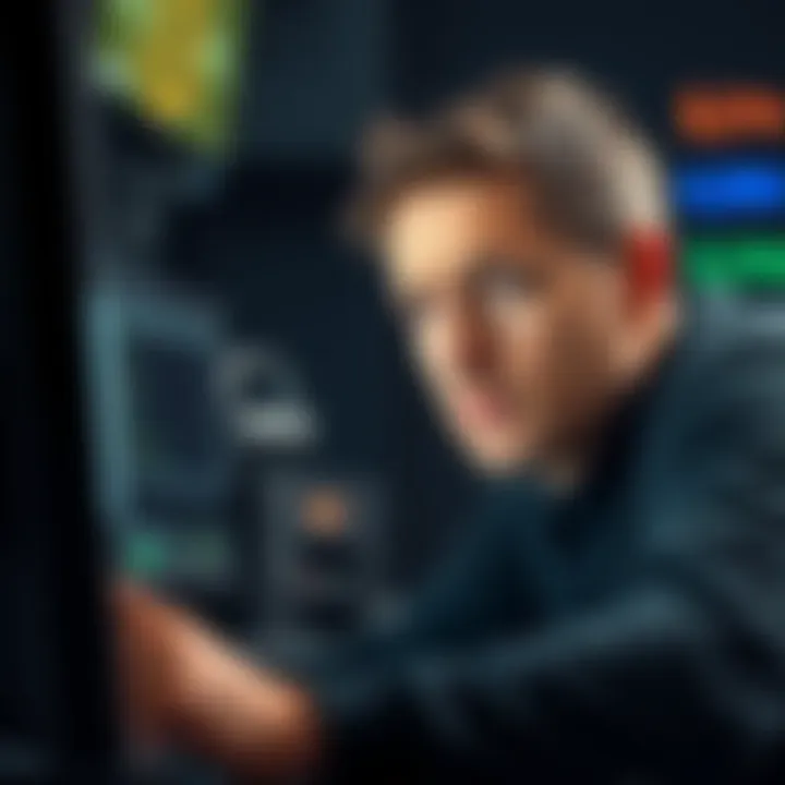 Person worried about cryptocurrency security A person looking at a computer screen with a concerned expression, considering the safety of their 24-word seed phrase for cryptocurrency wallets.
