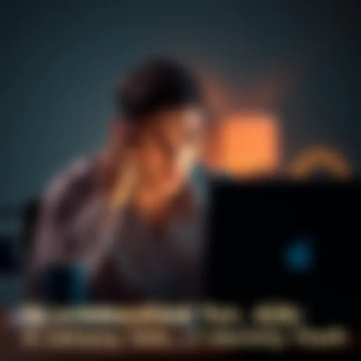 A person appears anxious while checking their phone and laptop, indicating concern over a potential scam.