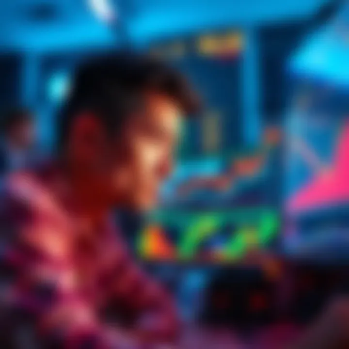 A worried person staring at a computer screen displaying financial charts, symbolizing anxiety over lost savings due to security holds