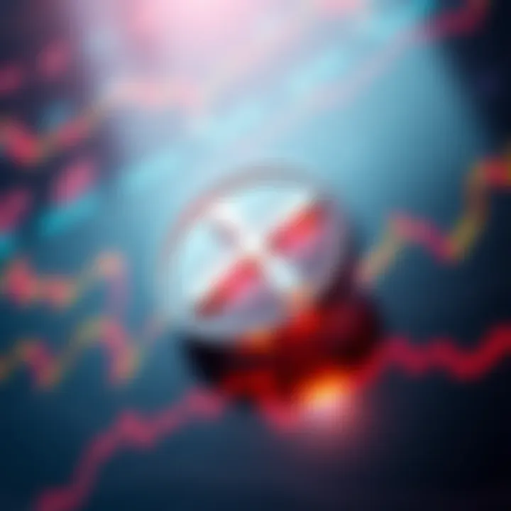 A visual representation of XRP cryptocurrency symbol floating above market trend graphs, illustrating its potential for independence or dependency on market cycles.