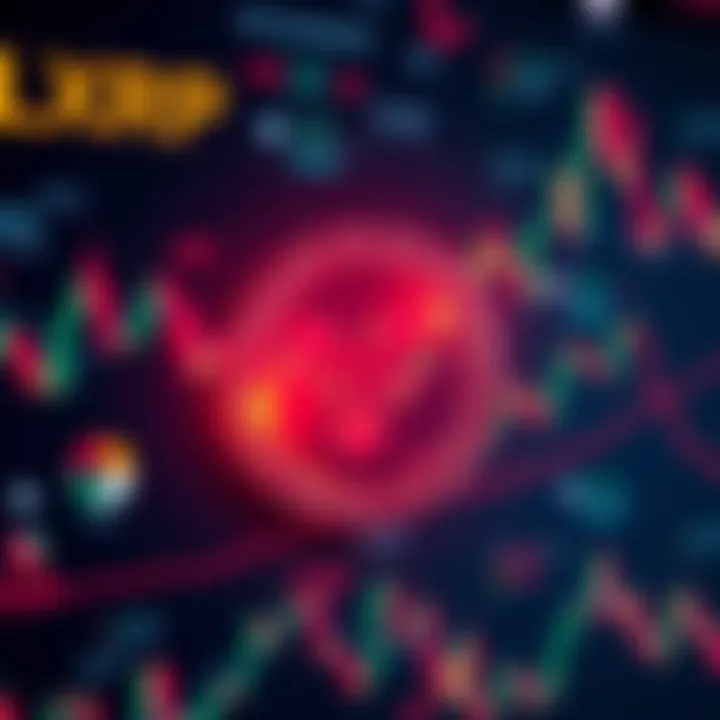 A visual representation of dark-pool trading for XRP with financial graphs and symbols indicating market activity.