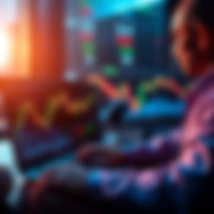 A person analyzing charts and graphs on a laptop, focused on cryptocurrency trends and market research.