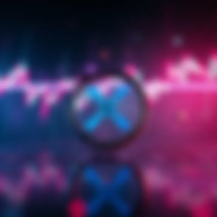A visual representation of the XRP cryptocurrency with a graph showing price trends and economic symbols in the background.