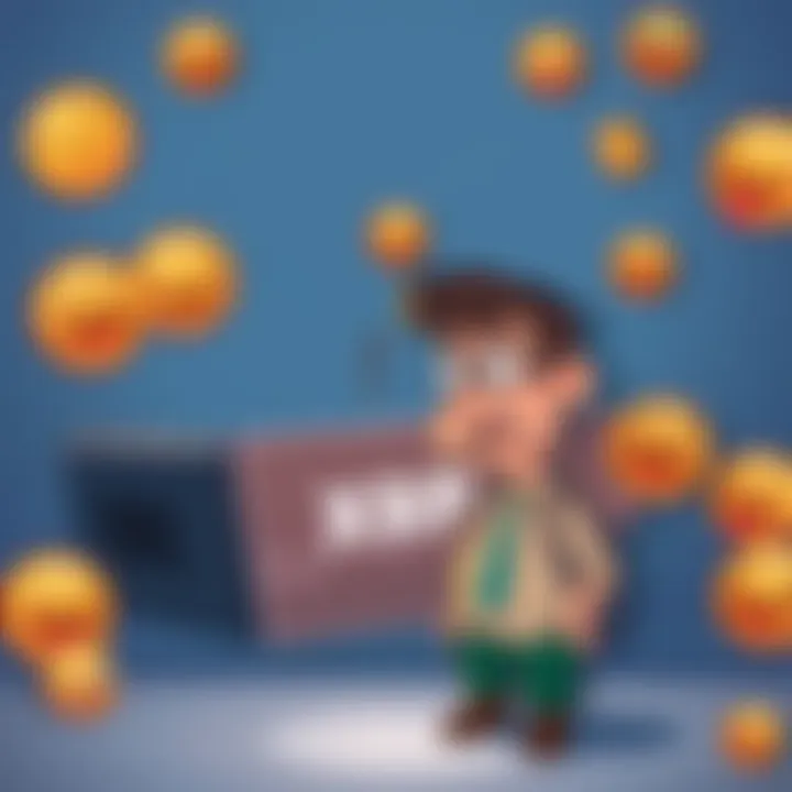 A cartoon showing a frustrated investor looking at a flat cryptocurrency chart labeled XRP, surrounded by laughter and humorous symbols like laughing emojis.