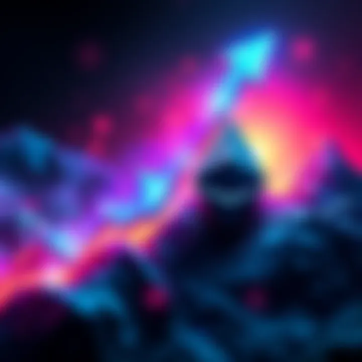 XRP Surging Ahead A graphic representation of XRP's potential rise, overshadowing Ethereum with a bold upward arrow and vibrant colors showcasing market dynamics.