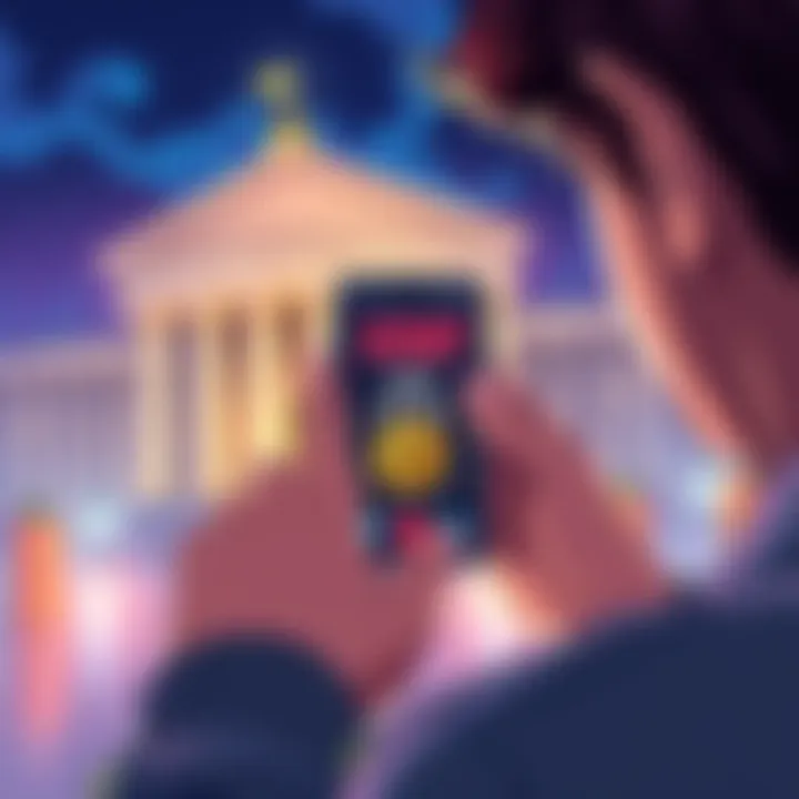 XRP Under Pressure from Banks Illustration showing a person looking at a smartphone displaying XRP with banks in the background seeming to block access, symbolizing restrictions on cryptocurrency for everyday people.