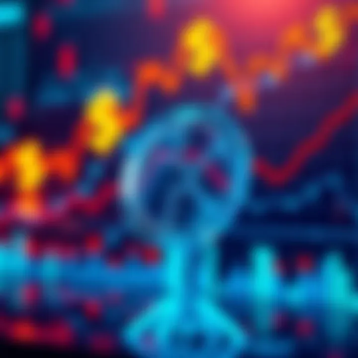 XRP Cryptocurrency Concept Visual representation of XRP cryptocurrency with dollar signs and fluctuating graphs indicating market speculation.