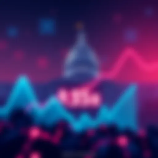 Illustration showing a graph with an upward trend representing XRP ETF inflows reaching $1.35 billion, with a backdrop of cryptocurrency symbols and a Senate building silhouette.
