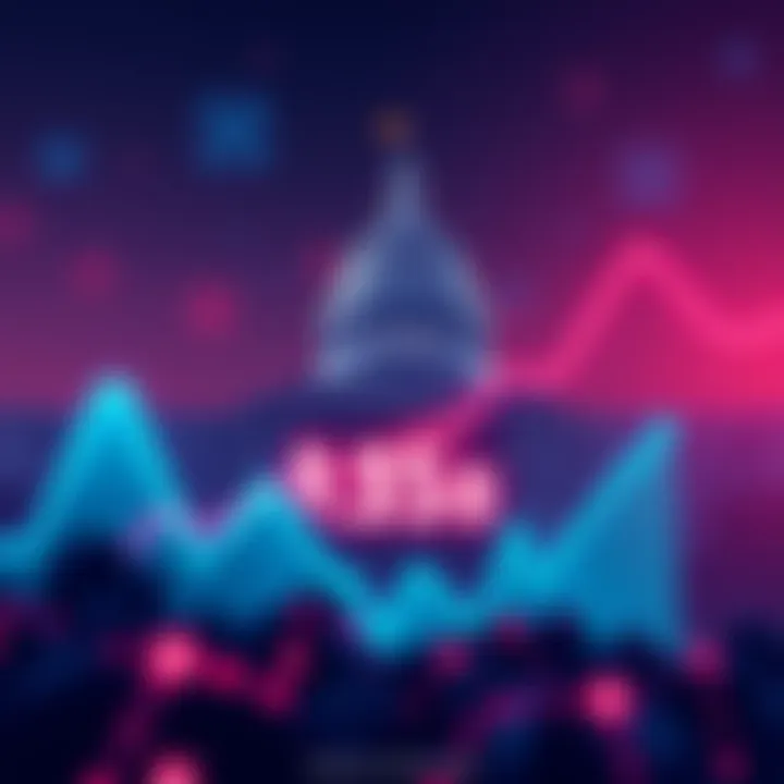 Illustration showing a graph with an upward trend representing XRP ETF inflows reaching $1.35 billion, with a backdrop of cryptocurrency symbols and a Senate building silhouette.