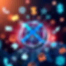 XRP logo surrounded by symbols representing global payments and transactions