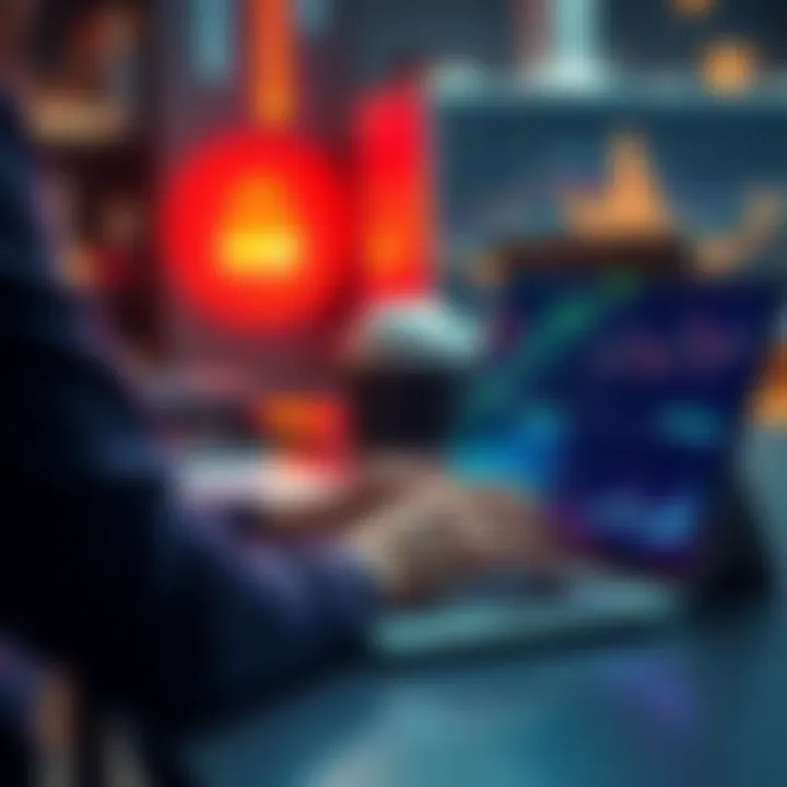 A person analyzing XRP cryptocurrency market trends on a laptop with financial charts and graphs visible