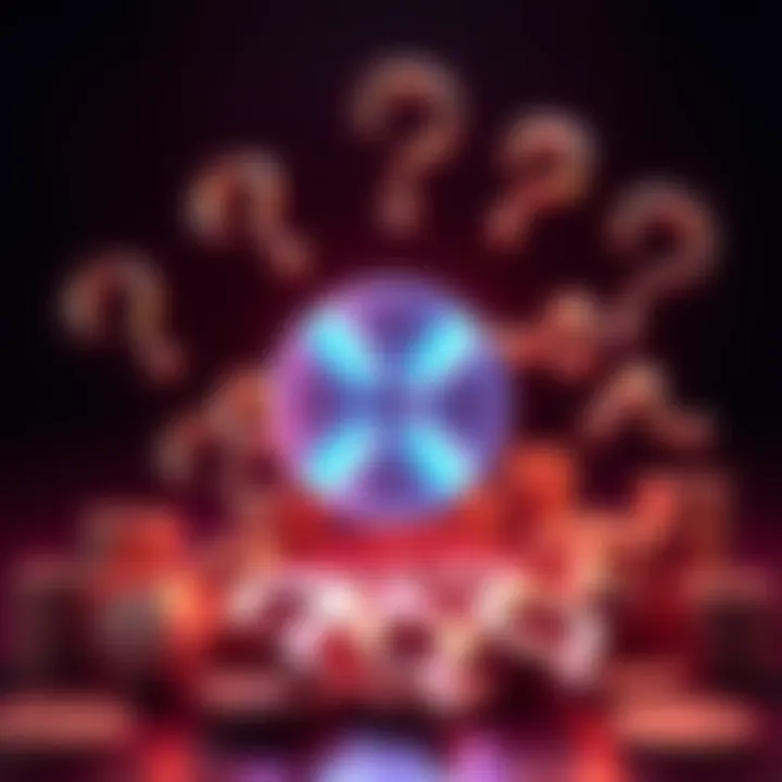 XRP cryptocurrency logo surrounded by question marks symbolizing investor doubts