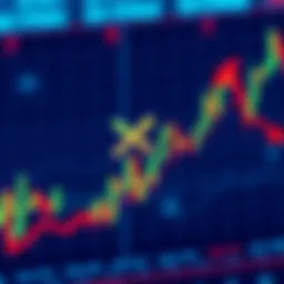 XRP price chart A close-up view of an XRP price chart showing fluctuations, with arrows indicating buying and selling trends among investors.