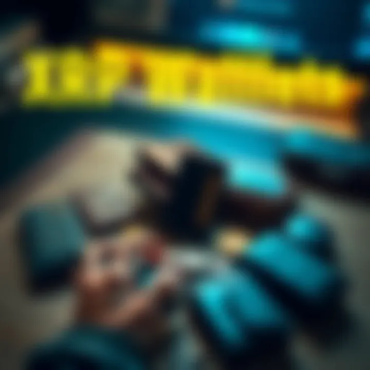 XRP Wallet Options A person examining different cold wallets for storing XRP coins safely, showing various wallet designs and features on a table.