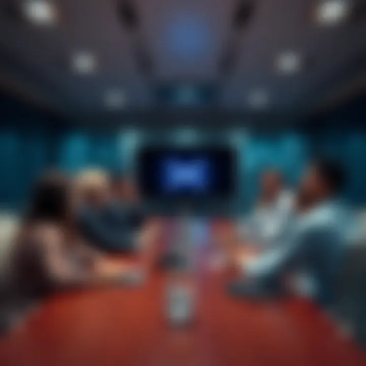 Representatives from various platforms discuss strategies to become the leading yield layer for XRP in a boardroom setting.