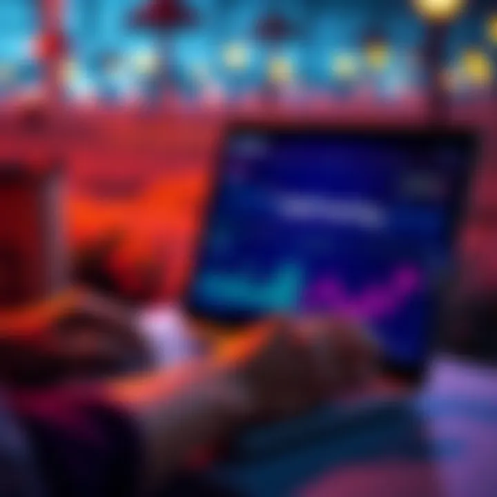 Yield Farming Investment A person analyzing charts and graphs related to yield farming investments on a laptop