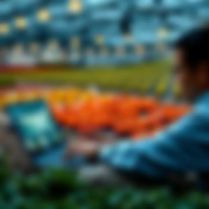 A person looking at different yield farming platforms on a laptop, considering investment choices.