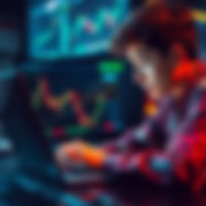 Young Investor Considering Options An 18-year-old looking at a laptop screen with cryptocurrency and stock charts, contemplating investment decisions.