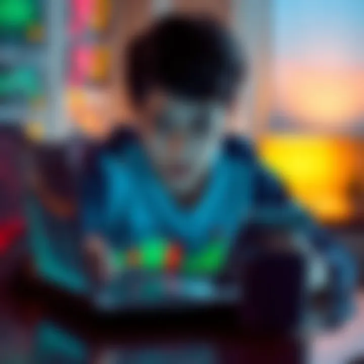 An 18-year-old displaying their cryptocurrency investments on a laptop with graphs and charts visible