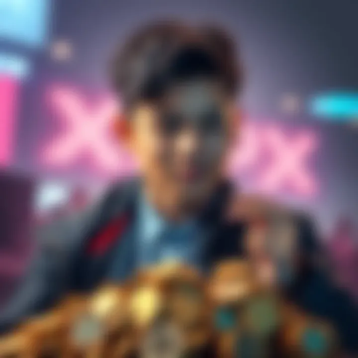 A young investor counting XRP coins, looking hopeful about future prices