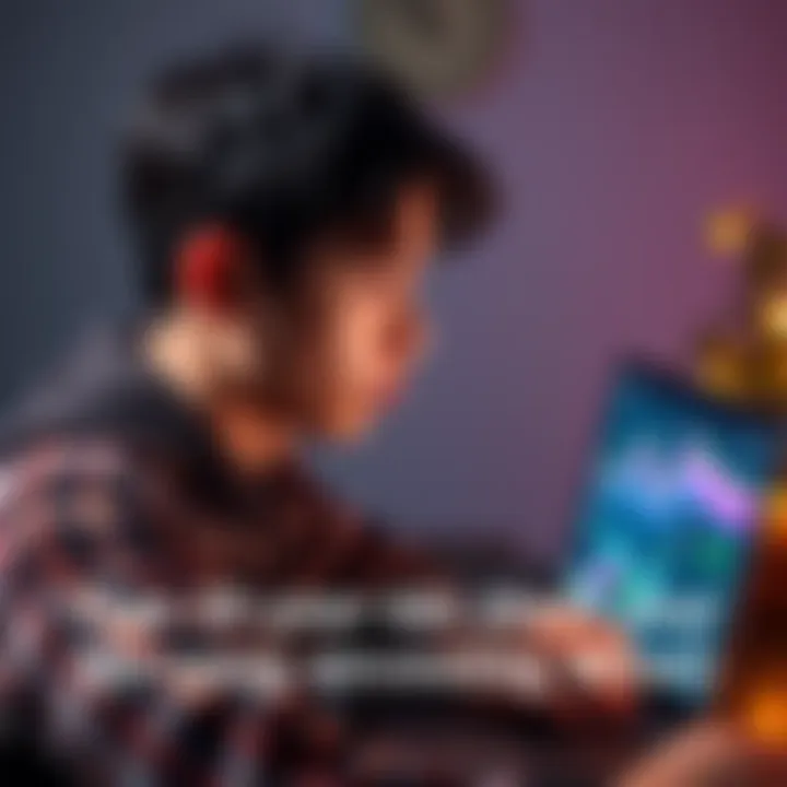 An 18-year-old looking at a laptop screen filled with investment apps and portfolio options, deep in thought about their financial future.