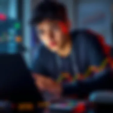 An 18-year-old looking at cryptocurrency graphs on a laptop, contemplating investment options.