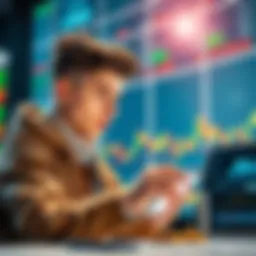 A young man looks at stock market charts, reflecting on his investment journey from beef jerky to Bitcoin.