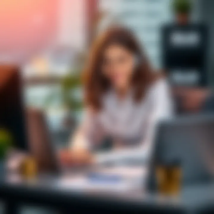 A 19-year-old woman sitting at her desk with a laptop, reviewing investment options like bonds and ETFs, looking excited and focused.