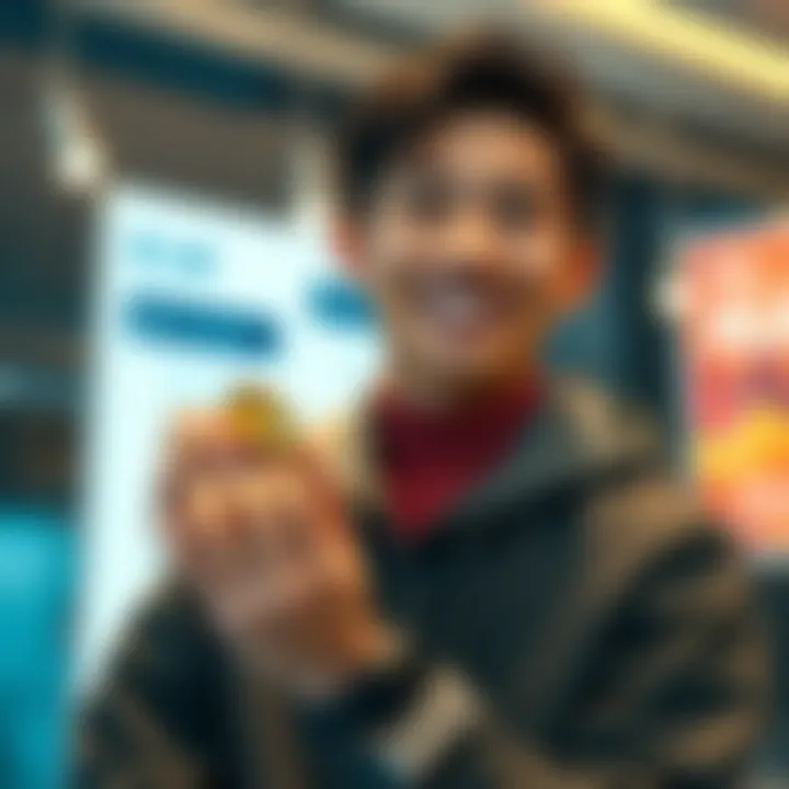 A 24-year-old investor smiles while holding XLM coins, showing confidence in their investment strategy, with a bright future in mind.