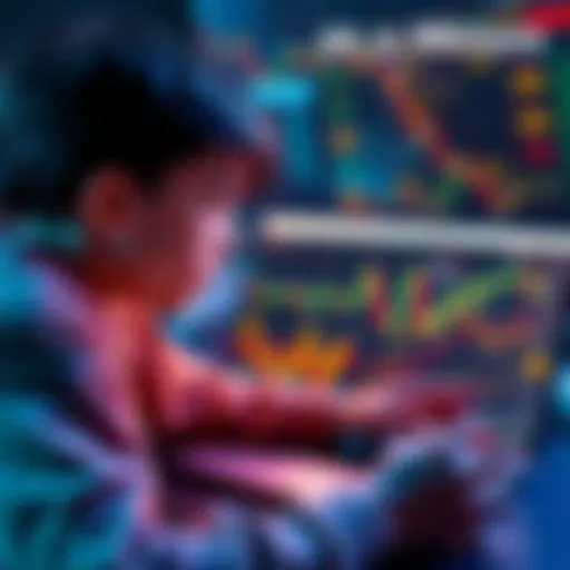 Young person analyzing Bitcoin charts A teenager looking at Bitcoin price charts on a laptop, exploring cryptocurrency options