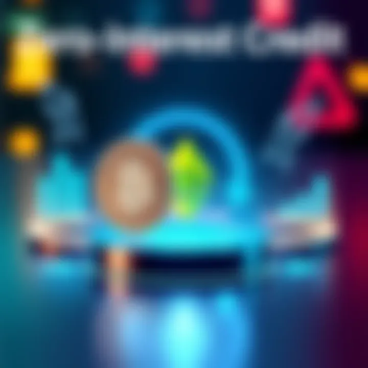 A visual representation of a zero-interest credit option featuring Bitcoin and Ethereum icons, with arrows indicating liquidity and flexible repayment options.